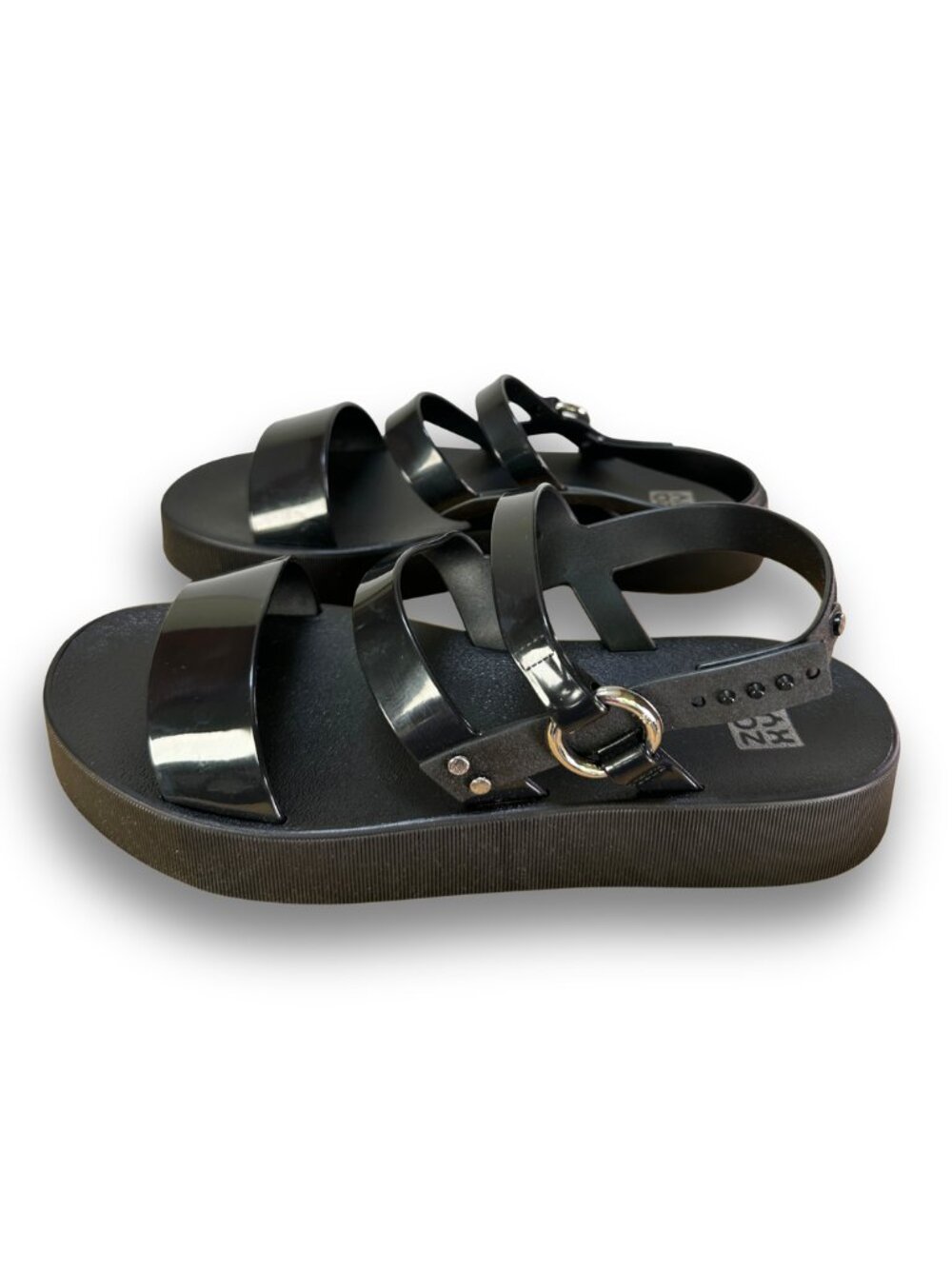 Zaxy Influenciadora Strappy Platform Sandals Black Vegan Jelly Size 9